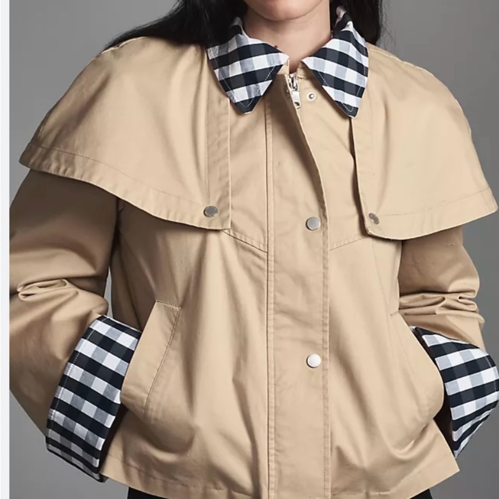 NWT Avec Les Filles Gingham Trim Cape Jacket